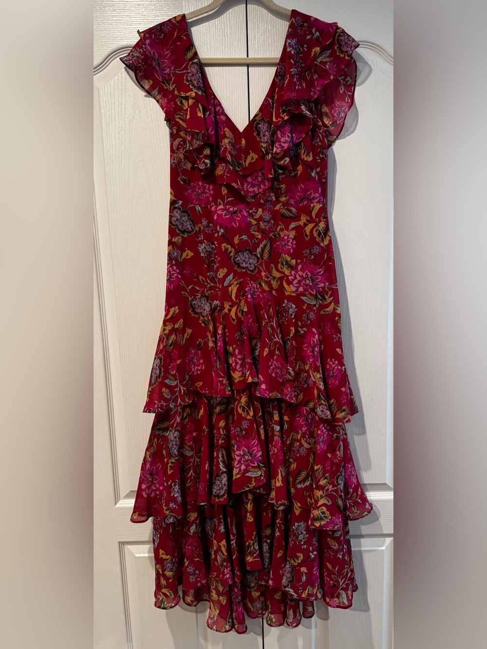 Wayf Pink-Red Floral Ruffle-Tier Maxi Dress - Picture 2 of 5